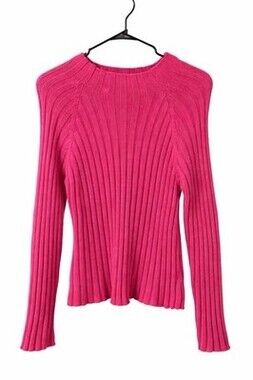 Vintage Herman Geist Ribbed Knit Sweater Women’s Medium Pink Magenta Cotton/Rami